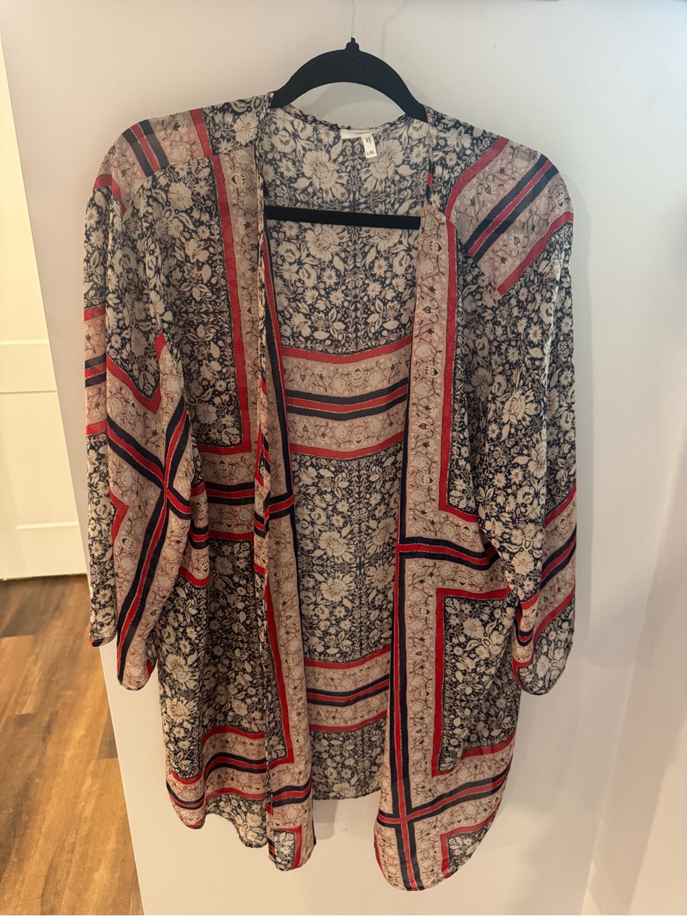 Maurices Floral Border Open-Front Kimono - Black, Red, Cream